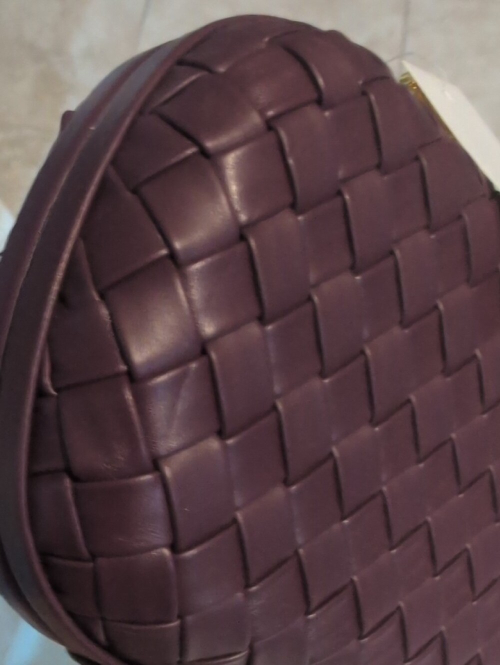 Woven Leather Purple Crossbody Clutch with Gold Chain - Picture 16 of 16